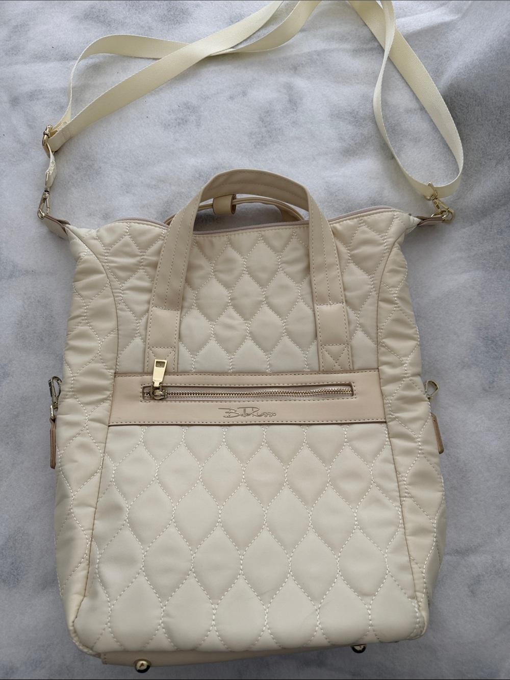 Bella Russo Quilted Cream Convertible Tote & Crossbody Bag